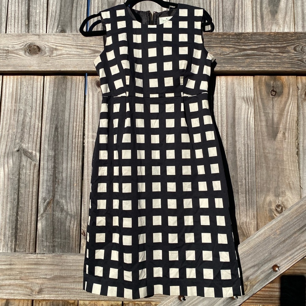 Kate Spade Black And Cream Checkered Midi Dress